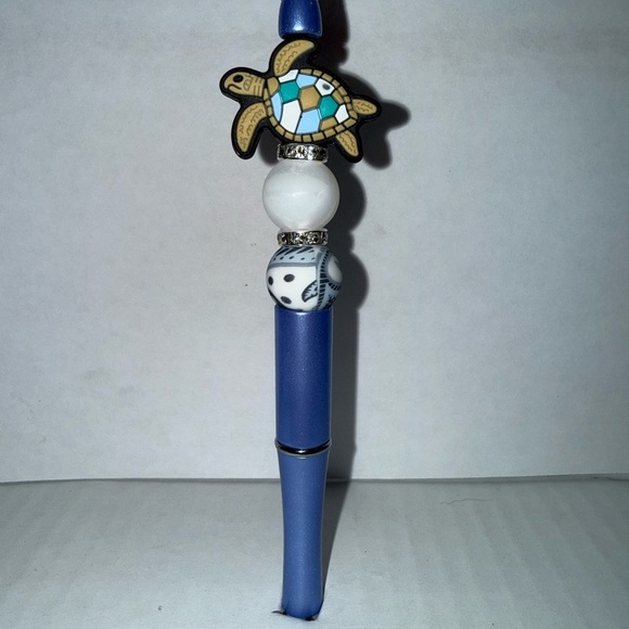 Handmade Other - Handmade Beaded Pen- Blue Sea Turtle Design with silicone beads